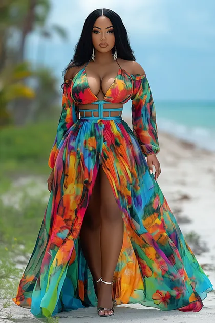 Cami Neck Floral Ruched Corset Slit Mermaid Maxi Dresses-Green [Pre Order]
