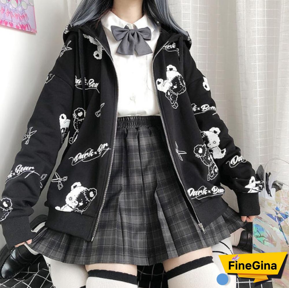 Spring Autumn Women Harajuku Zip Up Hoodies Oversized Loose Korean Version Sweatshirts Cute Kawaii Pocket Jacket Clothing Casual