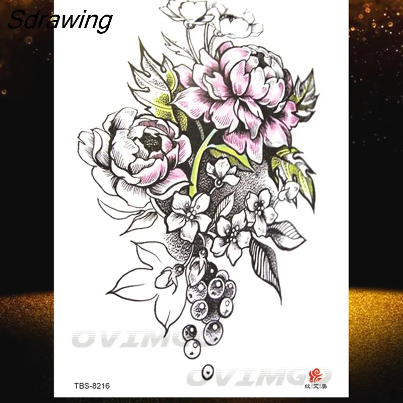 Sdrawing Lotus Flower Temporary Tattoos Fake Jewelry 3D Beauty Rose Tattoo Sexy Body Art Arm Painting Tatoo Sticker For Women