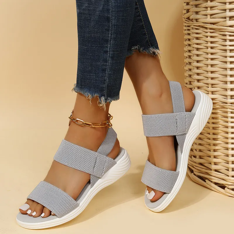 Yyvonne Sandals Women's 2025 Summer Thick-Sed Flat Heel And Fish Mouth Loose One Word With Large-Size Sandals Women's Shoes