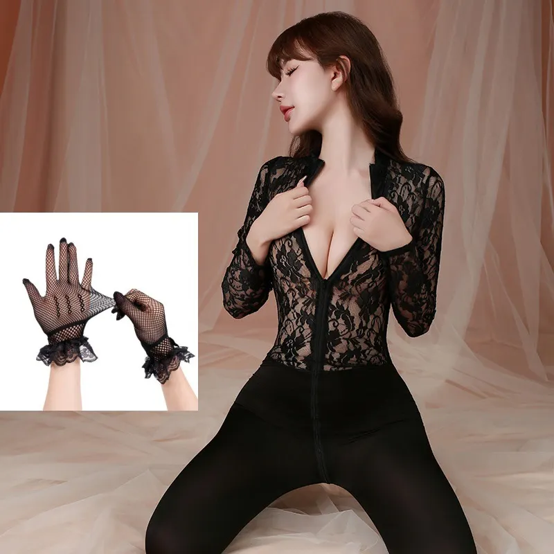 Churchf Night Swearing Lingerie Women Feel Lace Perspective Up And Down Double Zipper Open Stender Without Strip Of One-Joint 602
