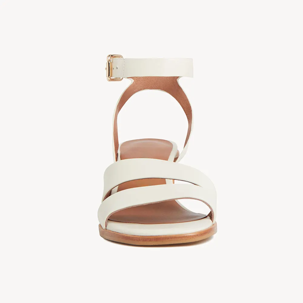 Vegan Leather Open Toe Ankle Strap Women's Heel Sandals in Ivory