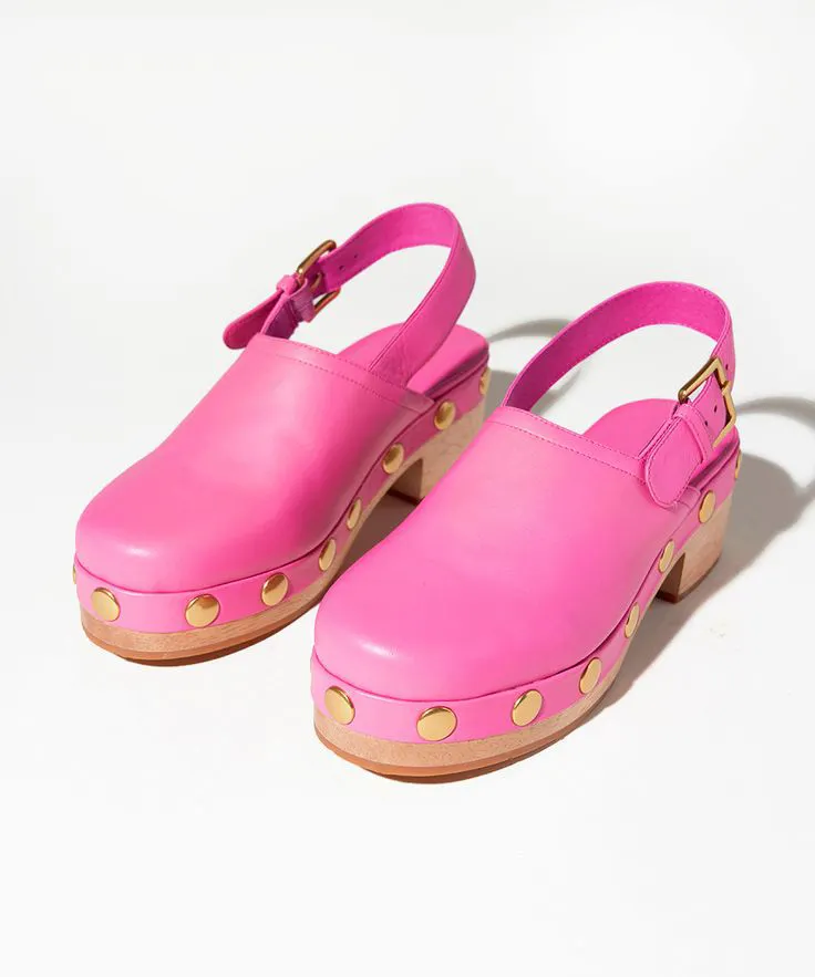 Pink Leather Closed Toe Slingback Strappy Platform Gladiator Low Chunky ...