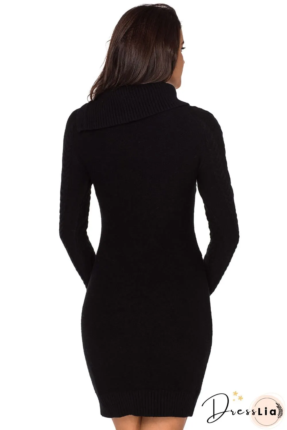 Long Sleeve Knitted Button Neck Sweater Mini Dress