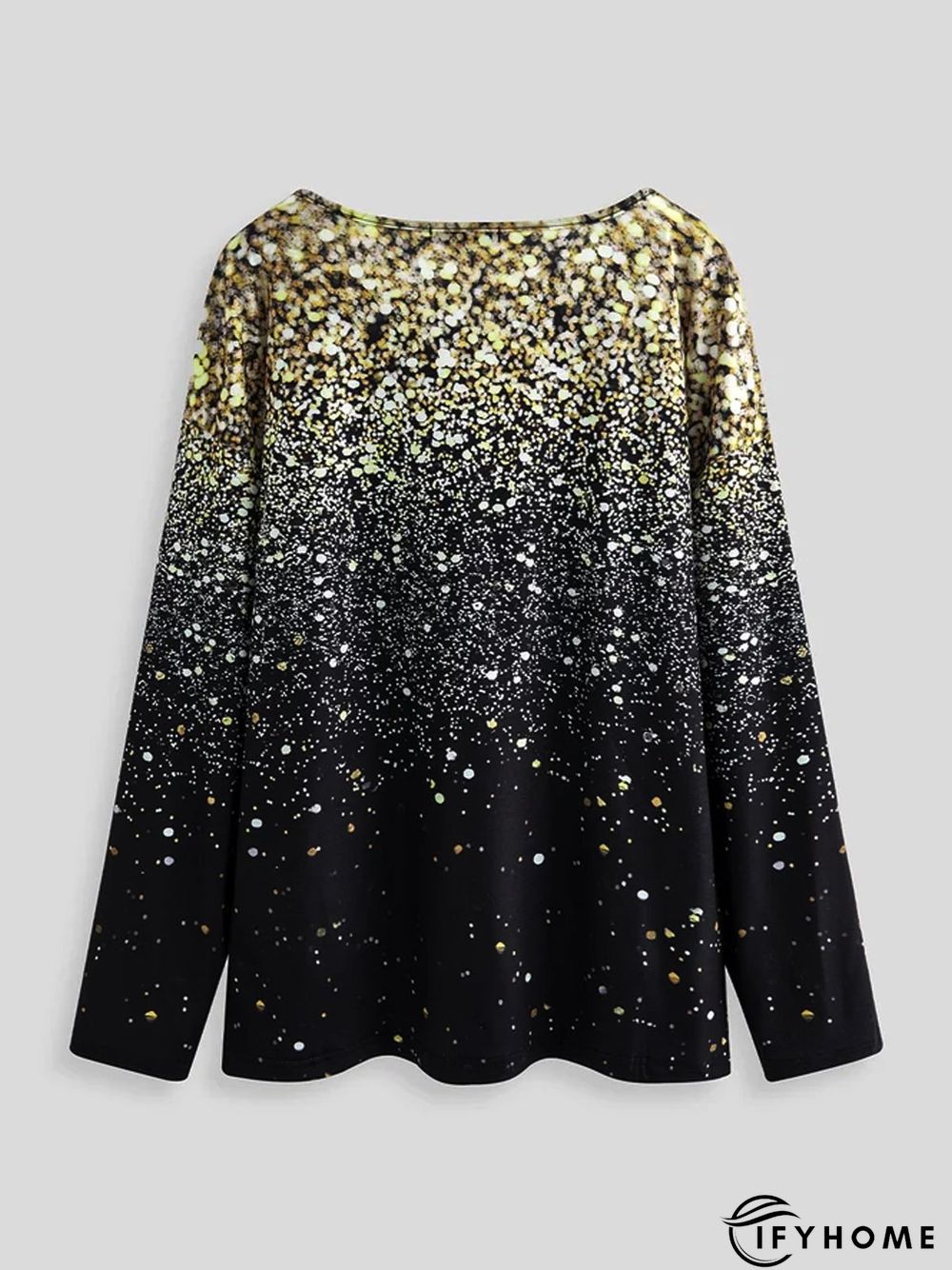 Women Casual Christmas Gradient Glittering Print Round Neck Long Sleeve T-shirt | IFYHOME