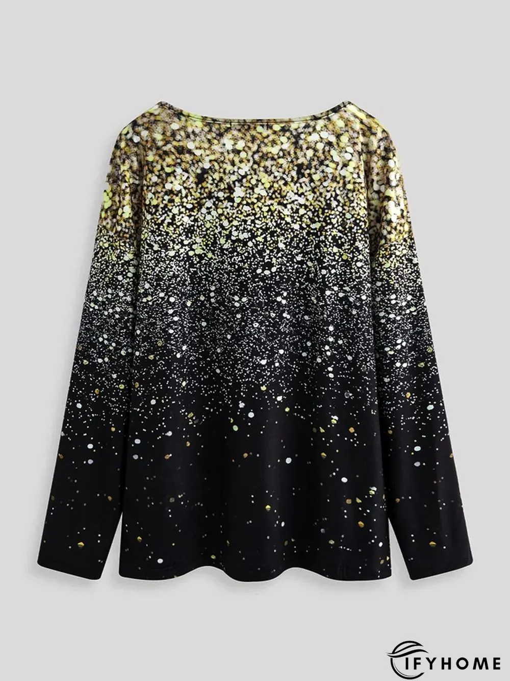 Women Casual Christmas Gradient Glittering Print Round Neck Long Sleeve T-shirt | IFYHOME