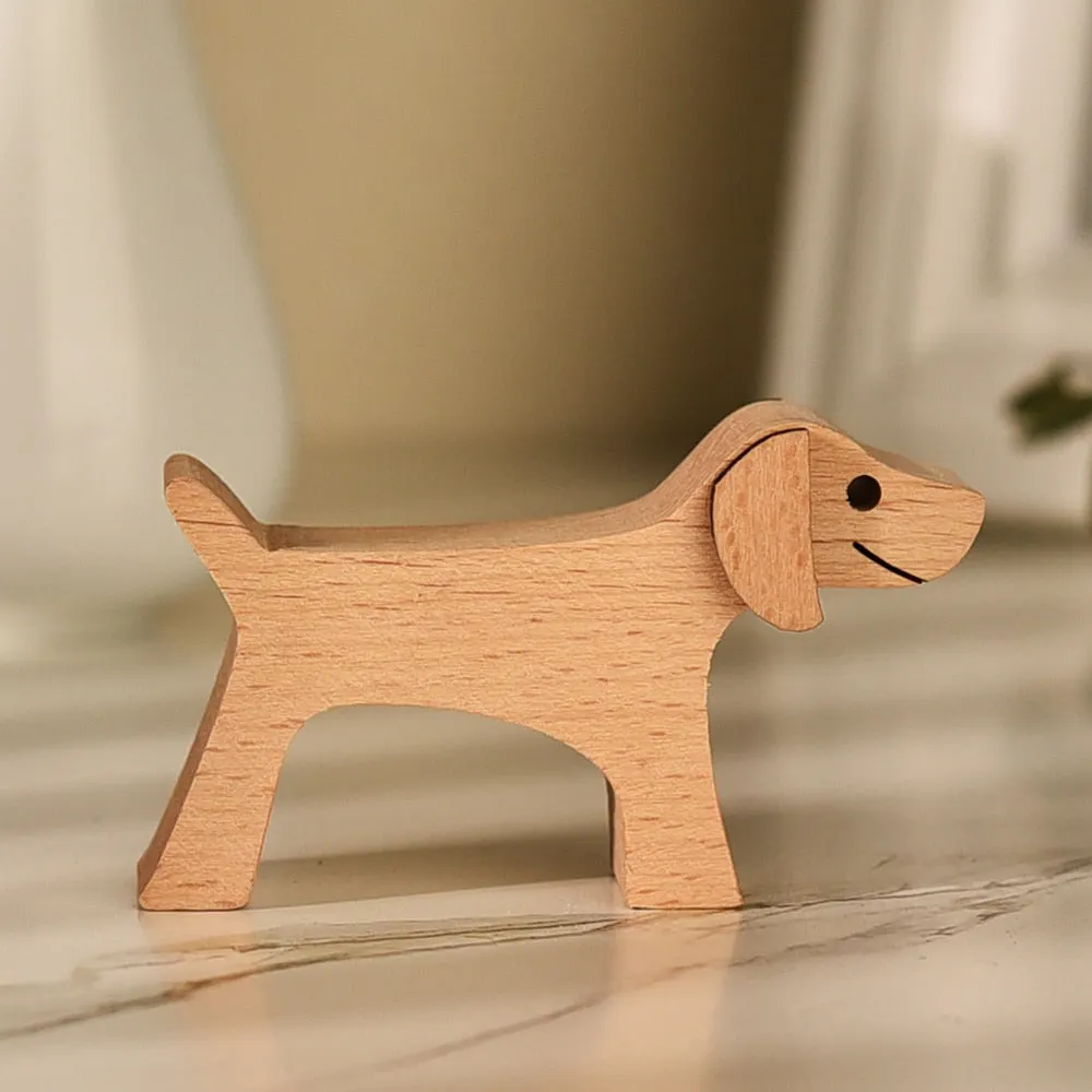 Puppy Family Wood Dog Carving Ornament Christmas Decoration Home Decor Figurine Desktop Table Sculptures For Dog Pet Lover Gifts