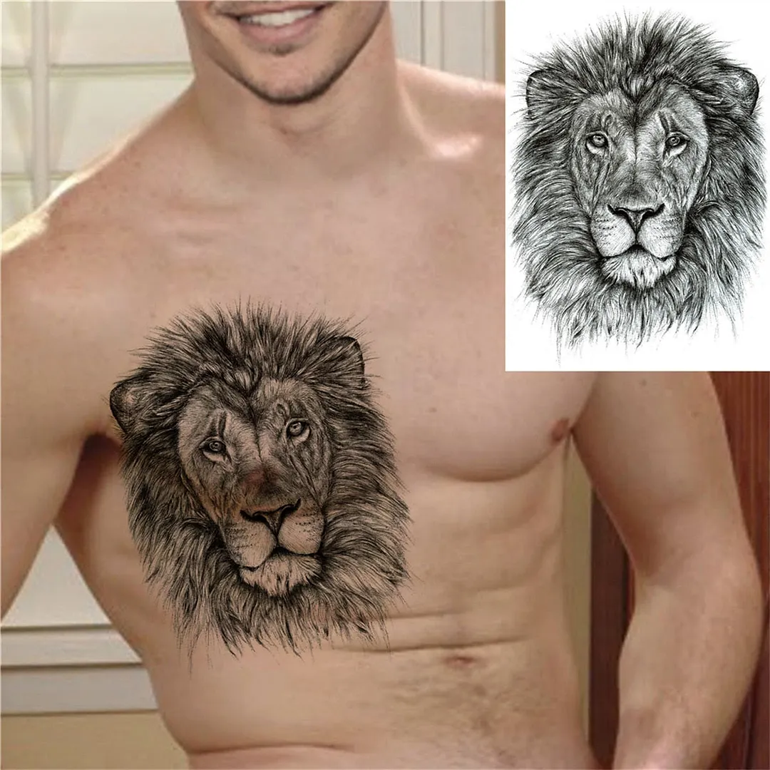 3D Lion Tiger Temporary Tattoos For Men Women Adult Black Wolf Tattoo Sticker Realistic Fake Bear Mountain Disposable Tatoo Body