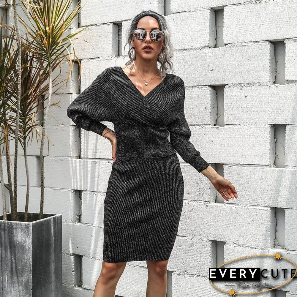 Autumn Winter Sexy Backless Knitted Dress Women Casual Batwing Sleeve Sweater Skirt Patchwork Dress For Women New Fashion