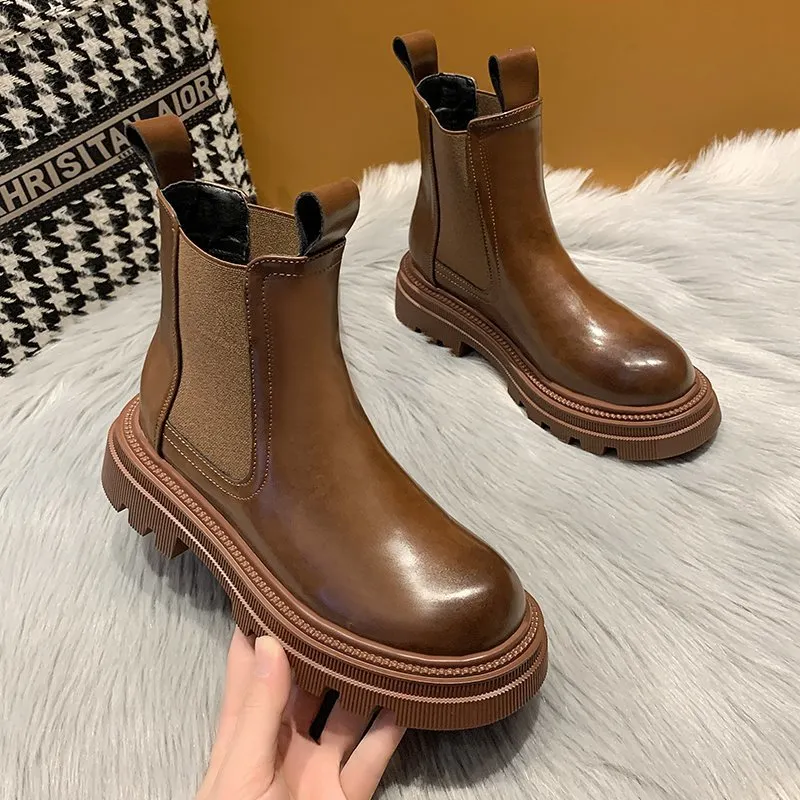 Women Short Boots 2022 Ladies Leather Ankle Boots Autumn Platform Motorcycle Shoes For Woman's Punk 36-42 Winter Pearl Rivet Sho