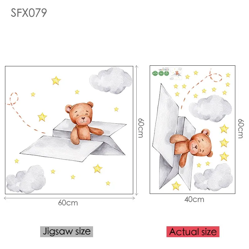 Moon Cloud Big Wall Stickers For Kids Rooms Boys Stars Large Wall Stickers For Children's Room Bear Bedroom Decoration