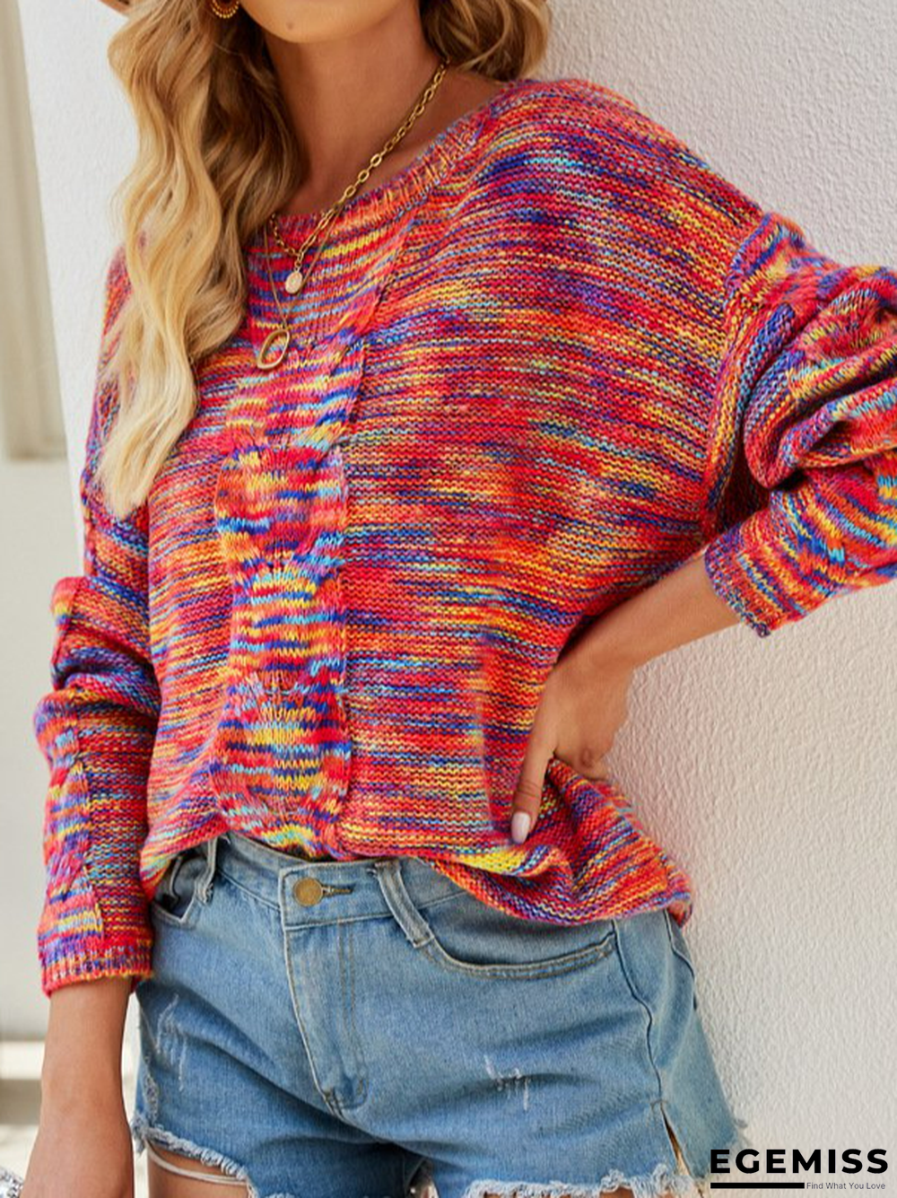 Crew Neck Paneled Long Sleeve Casual Sweater | EGEMISS