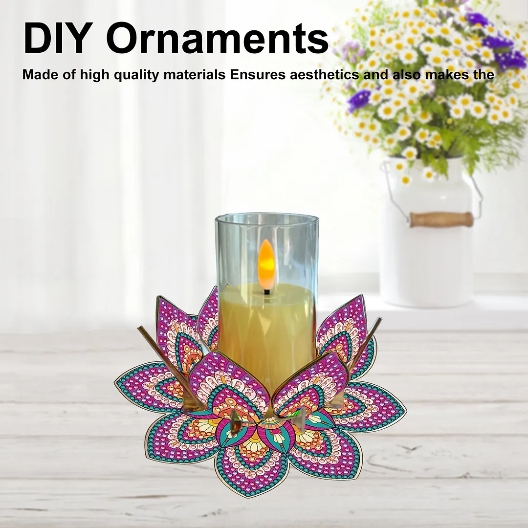 Mandala Lotus-N Acrylic DIY Diamond Painting Candle Holders Without Candles Crystal Painting Tealight Candle Stand Table Centerpiece for Adults Beginners Home Party Decor