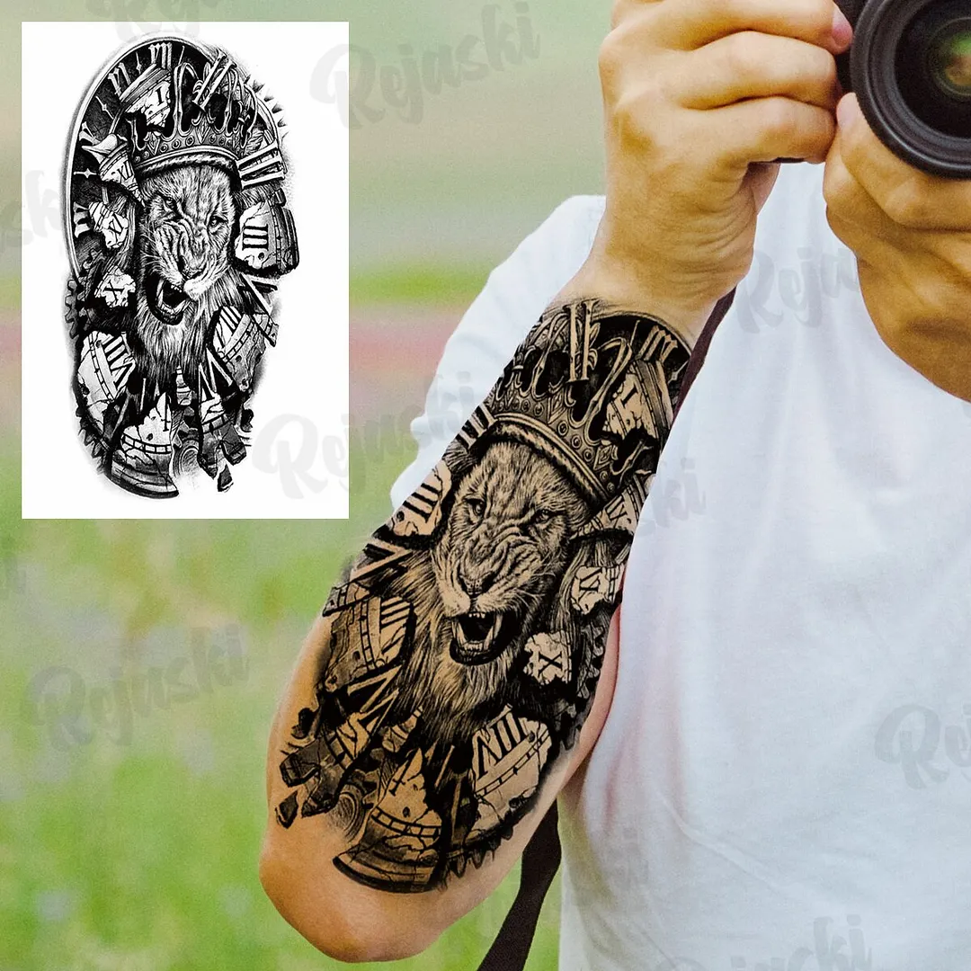 Sdrawing Thorns Temporary Tattoos For Adults Men Realistic Totem Maori Lion Compass Flower Tiger Fake Tattoo StickerArm Tatoos DIY