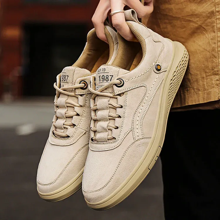 Men's Suede Sneakers with Lace-up Closure and Padded Insole