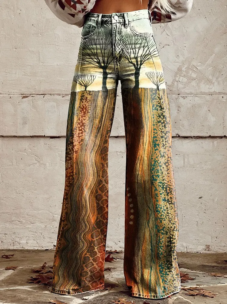 Women's Vintage  Print Casual Wide Leg Pants