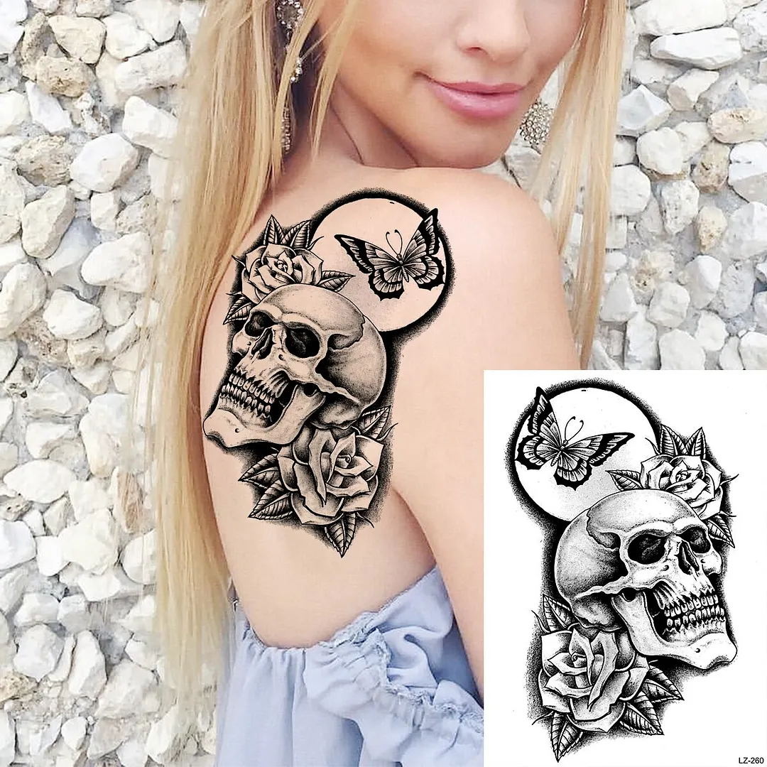 Sdrawing Peony Flower Temporary Tattoos For Women Adults Realistic Compass Moon Pendant Fake Tattoo Sticker Arm Body Tatoos