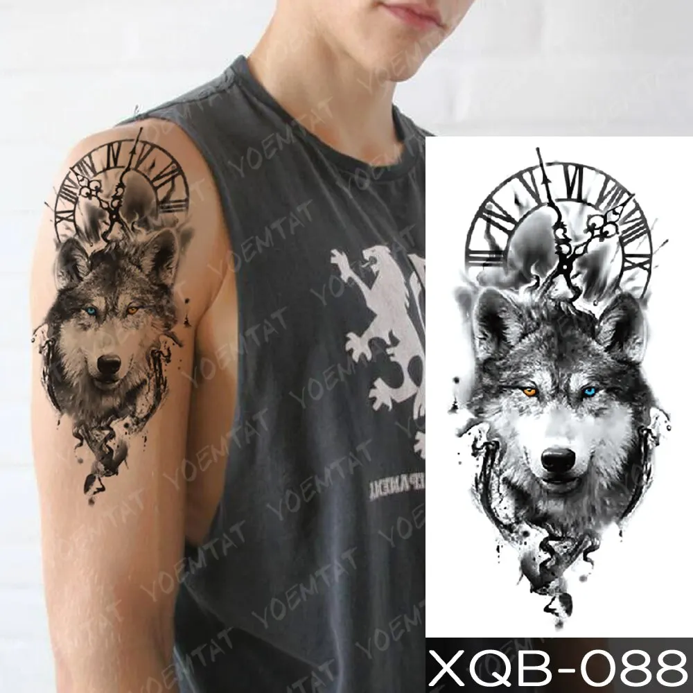 Sdrawing Temporary Tattoo Stickers Fox Lion Tiger Wolf Peony Rose Flowers Leaf Flash Tatto Women Men Body Art Arm Fake Tattoos