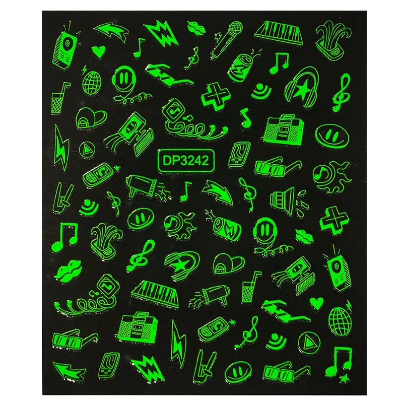 Fluorescence Halloween Skull Bone Nail Sticker Foils Musical Instrument Note Nail Art Sliders Manicures DIY Tips Decoration