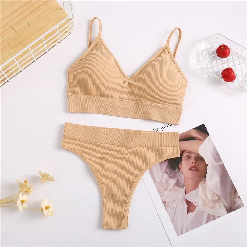 FINETOO Women Bra Panties Set Sexy G-String Push Up Bra Set Seamless Underwear Sports Thong Panty Bralette Fitness Lingerie Set