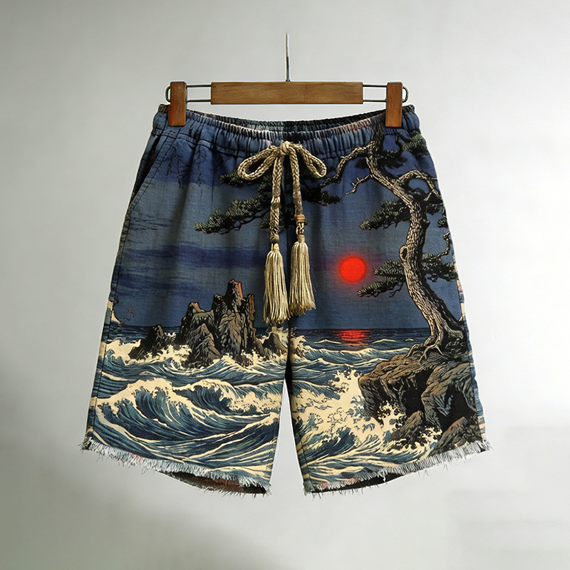 Men's Japanese Pine Print Casual Shorts elevenforest