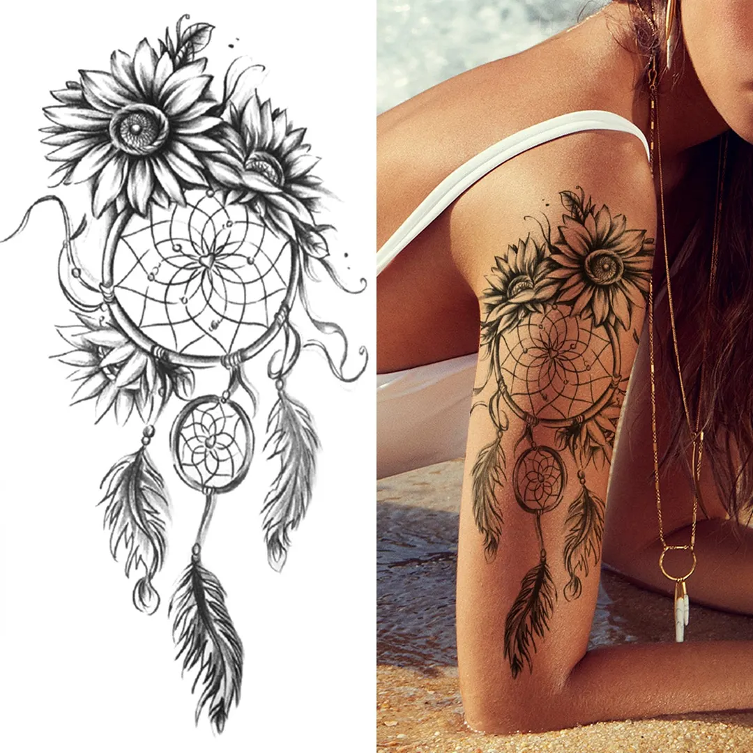 Lily Chains Flower Temporary Tattoos For Women Girl Black Butterfly Dream Catcher Tattoo Sticker Fake Rose Sexy Tatoos Back Body 1108