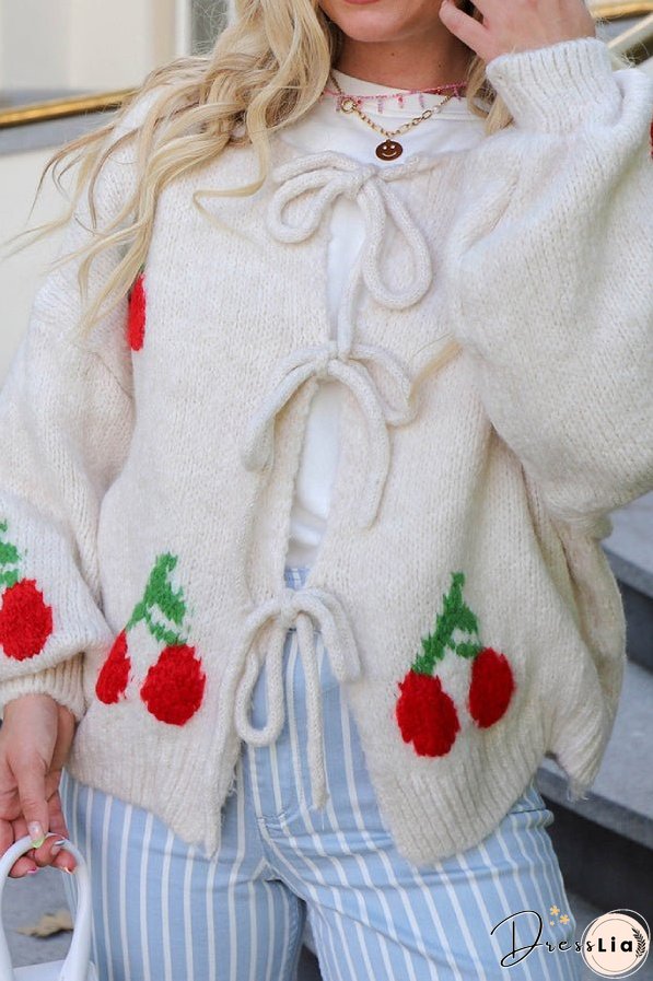 Cherry Embroidered Cardigan Sweater