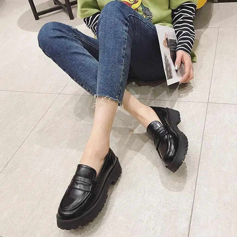 Round Toe Street Style Chunky Heel Platform Women Loafers Shoes Black Punk Y2K Designer High Heel Women Pumps 1116