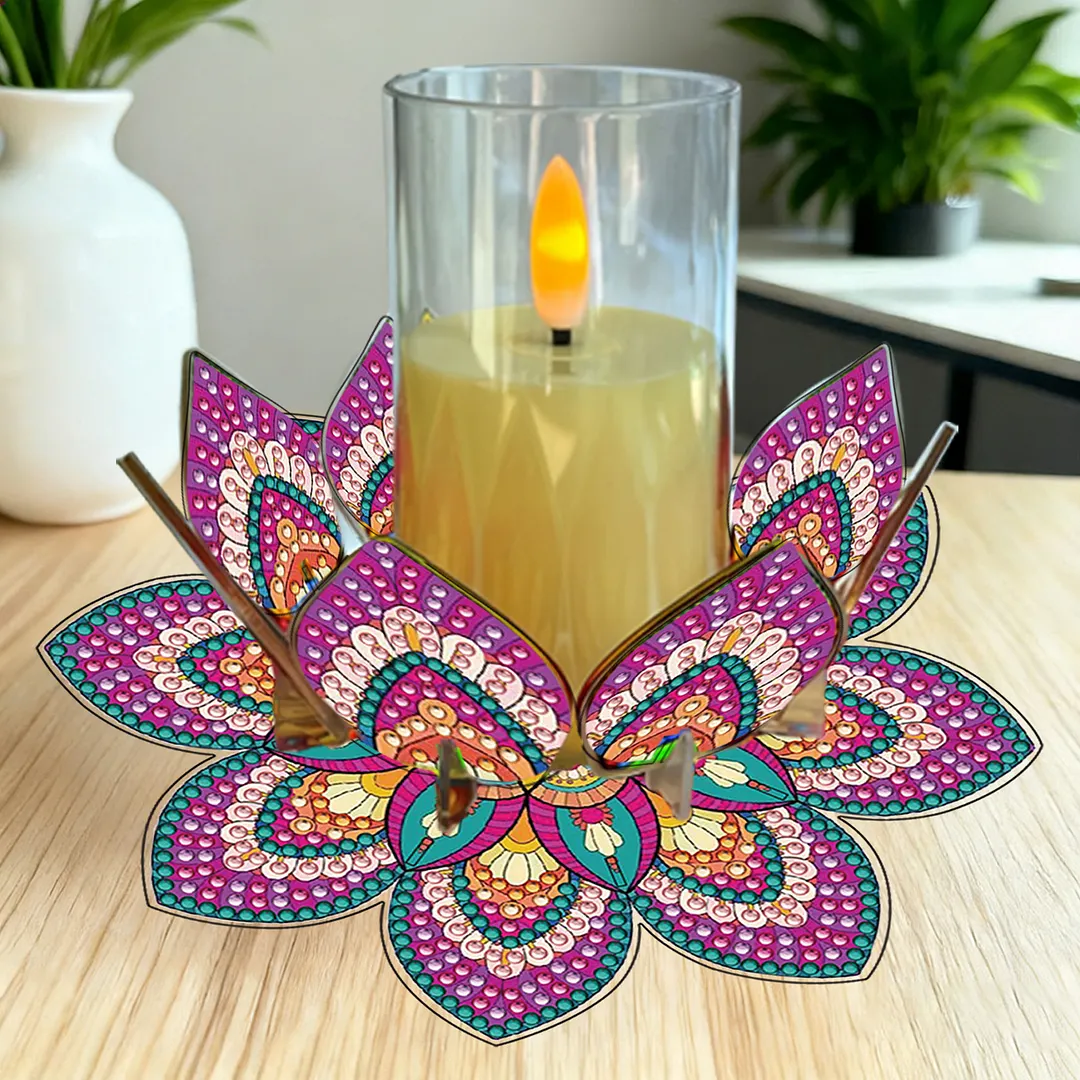 Mandala Lotus-N Acrylic DIY Diamond Painting Candle Holders Without Candles Crystal Painting Tealight Candle Stand Table Centerpiece for Adults Beginners Home Party Decor
