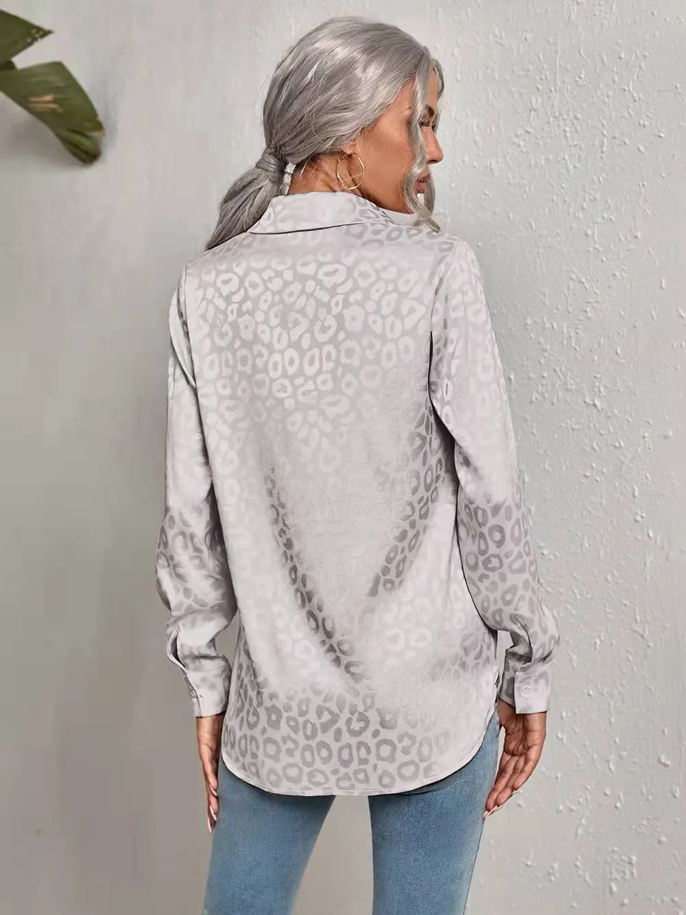 Back to school  Women Leopard Print Luxury Blouse Spring Summer Long Sleeve Lapen Vintage Button Up Shirt Office Lady Satin Tunics Harajuku Top