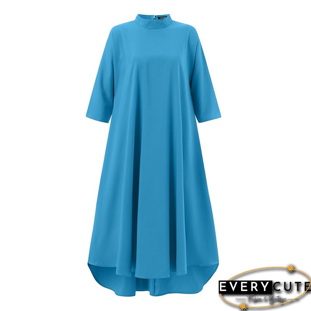 VONDA Women Half Sleeve Irregular Hem Pleated Dress Casual Loose Holiday Long Dresses Vestidos Plus Size 4#