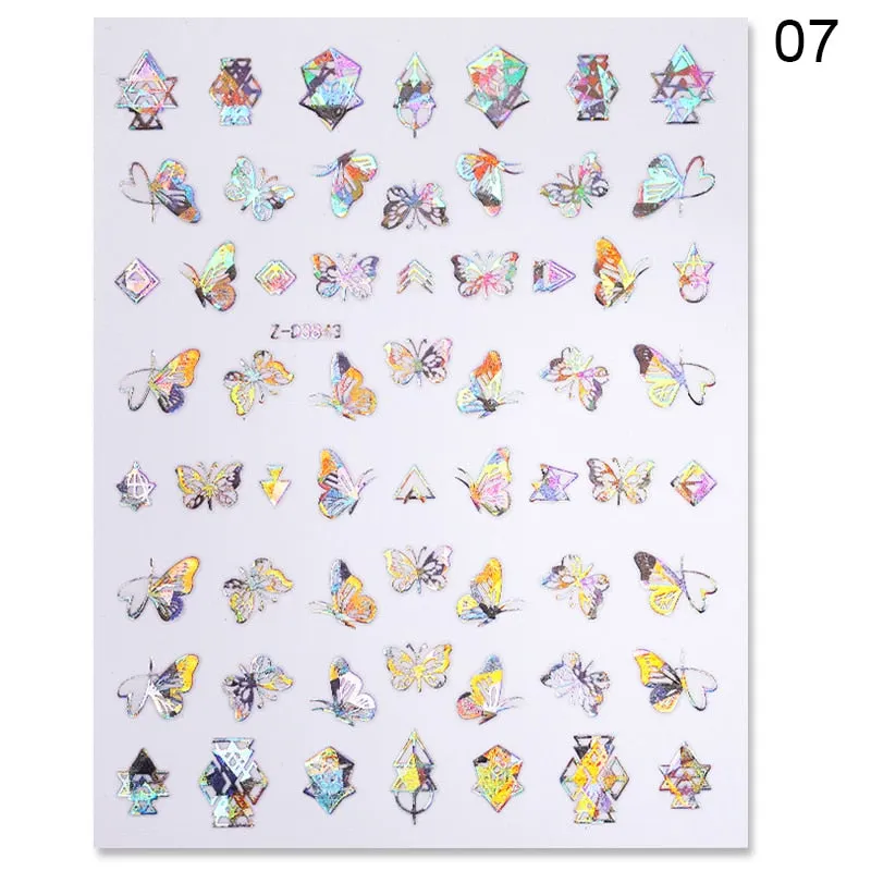 1 Sheet iridescent Butterfly 3D Nail Sticker Colorful Butterfly Nail Art Transfer Sticker Slider DIY Nail Art Decoration