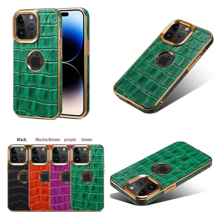 Suitable For iPhone 14 Oil Wax Cowhide Electroplated Phone Case