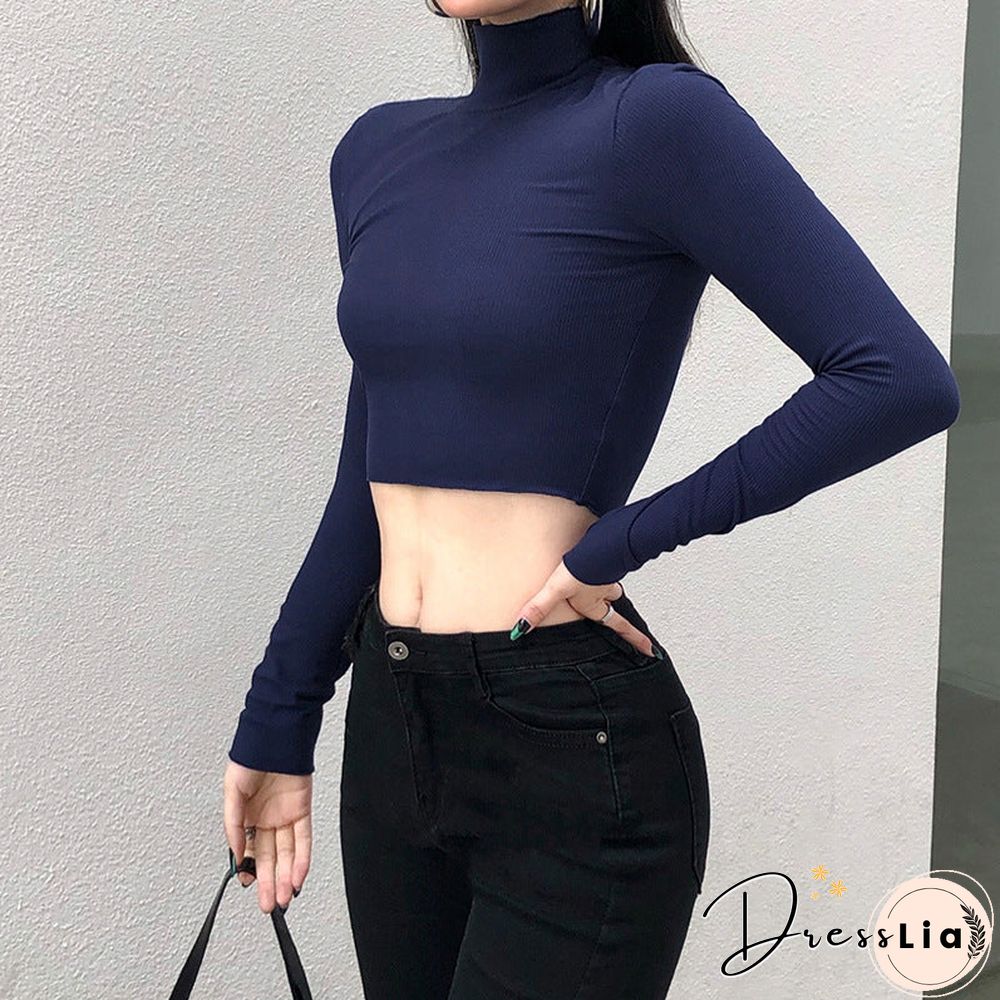 Casual Solid O-Neck Long Sleeve Crop Top Women Side Drawstring Ruched White T-Shirt Female Tee Shirt Top For Women Clothing