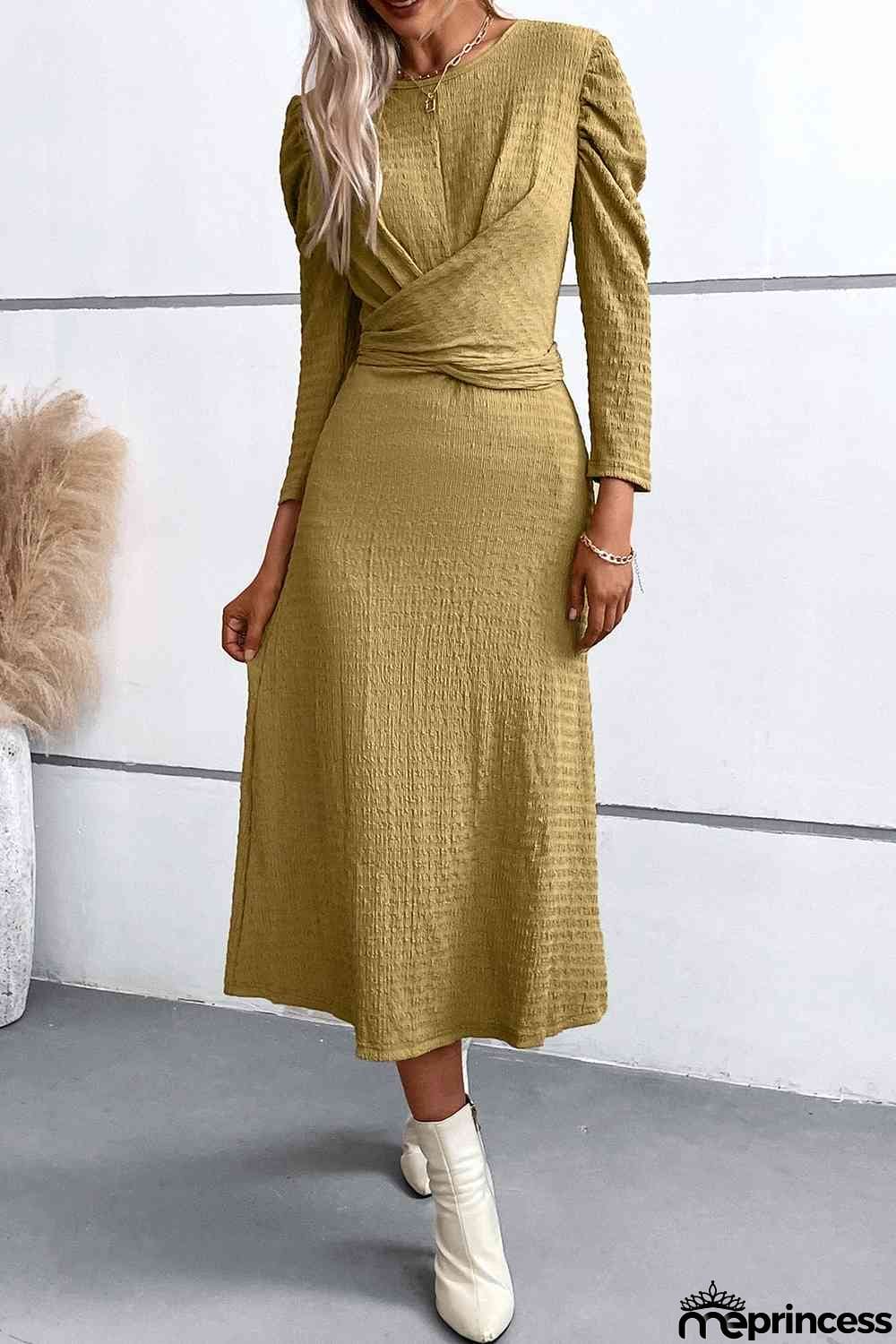 Crisscross Tied Puff Sleeve Dress