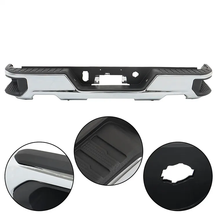 SEBLAFF Chrome Rear Bumper Replacement for 2019-2023 Silverado Sierra 1500 with Exhaust Holes without Park Assist Sensor Holes GM1103218