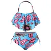 Plus Size Halter Lips Print Ruffle Bikini Set Sexy Swimsuit Women Swimwear Bathing Suit Push Up Brazilian Bikinis 3XL 4XL 2019 