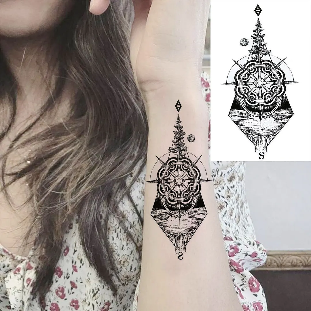 Lotus Mandala Flower Deer Sexy Temporary Tattoos For Women Neck Back Adult Geometric Tribe Fake Tattoo Body Art Waterproof Tatoo