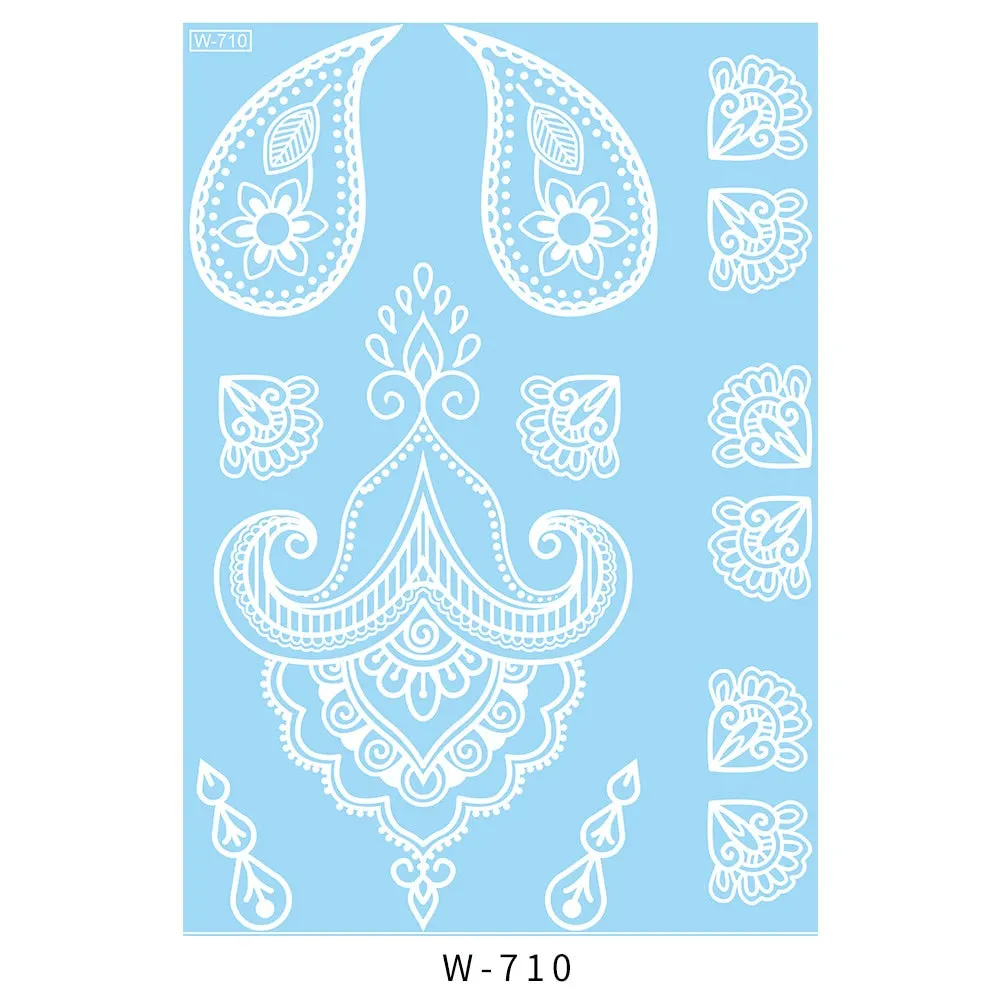 Sexy Henna Mehndi Tattoo White Lace Necklace Flower Water Transfer Temporary Tatoo Sticker Body Art Waterproof for Wedding Beach