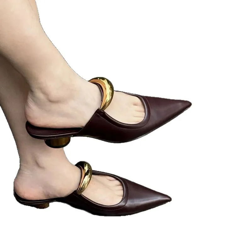 Yyvonne Women's Summer New Pointed Head Pure Color Korean Version Of Fashion Casual Wear Lady Brown Cool Drag