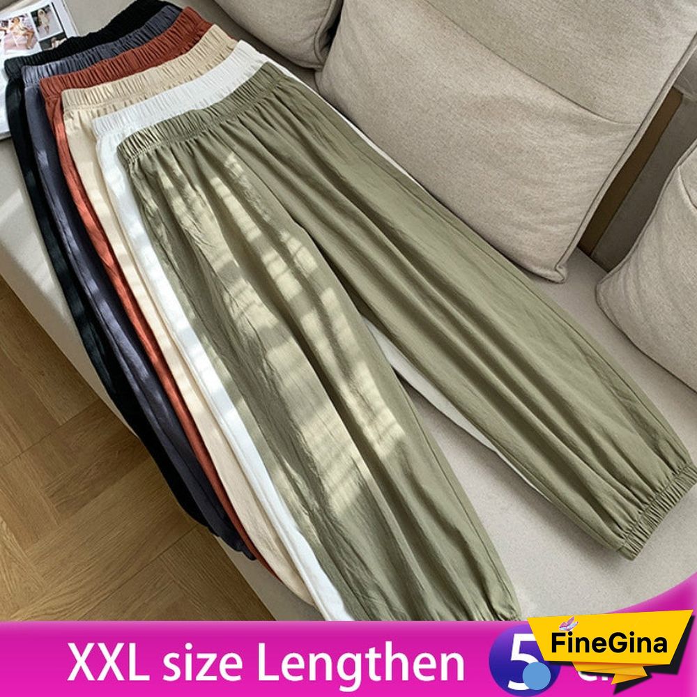 Casual Style Cotton Linen Pants Women Spring Summer New Elastic Waist Solid Basic Retro Loose Women's Harem Pants Trousers