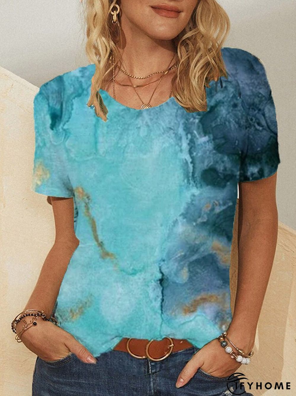 Printed Casual Short Sleeve Tops | IFYHOME