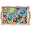 (35*24.5cm)Wooden Cartoon Flower Diamond Decorative Serving Tray with Handle for Home Decor