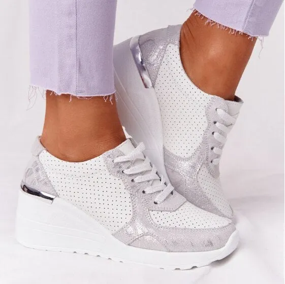 Brand Design 2021 New Women Casual Shoes Height Increasing Sport Wedge Shoes Air Cushion Comfortable Sneakers Zapatos De Mujer