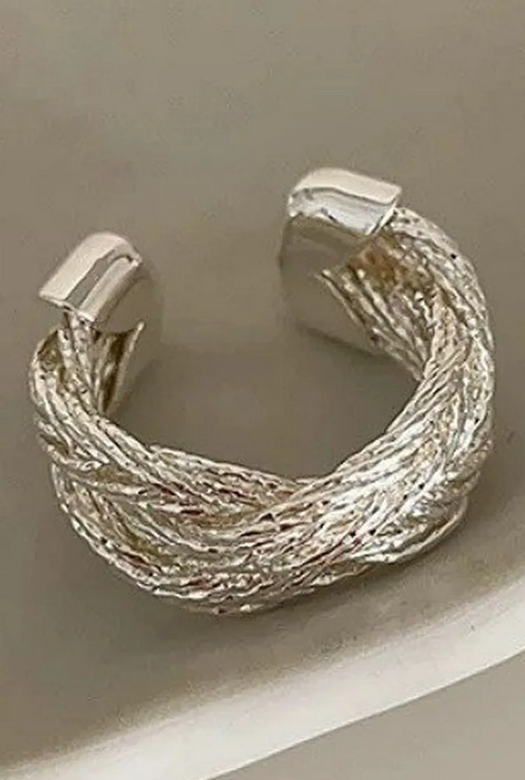 Unisex Braided Open Twist Ring in Wide Band
