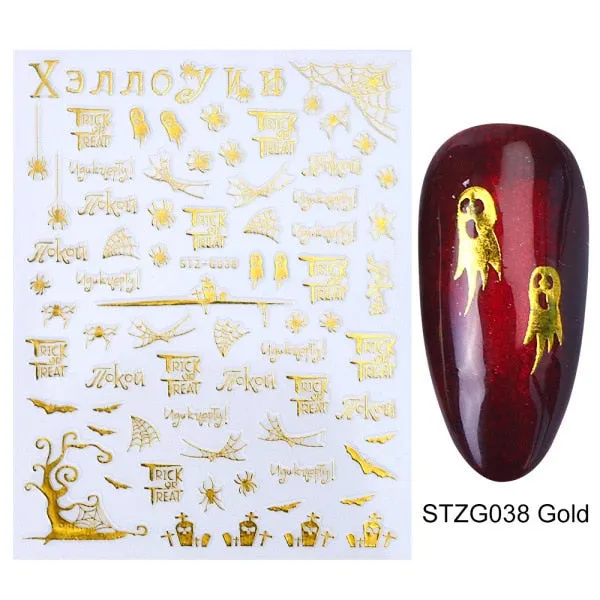Nail Stickers Back Glue Multiple colors Hallowmas Designs Nail Decal Decoration Tips For Beauty Salons-Nail Inspo