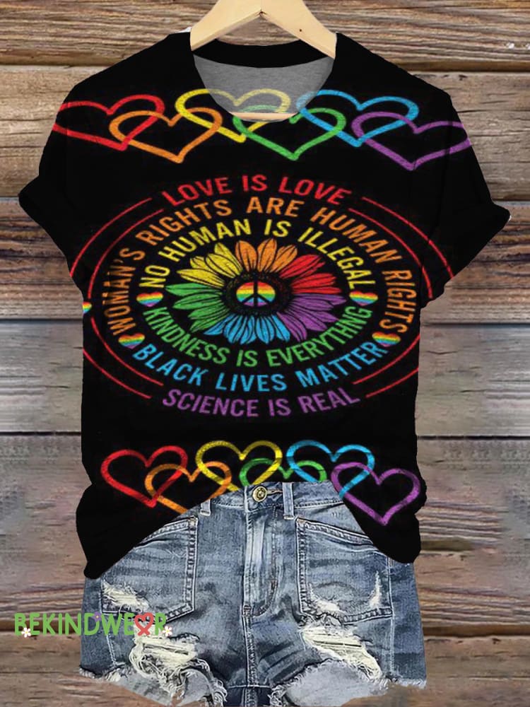 Kindness Is Everything Rainbow Print Casual Crew Neck Short Sleeve T-Shirt Multicolor / S