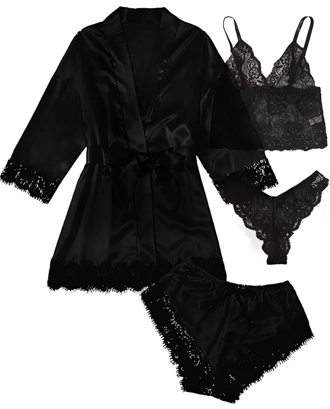 Churchf 2021 New Ladies Pajamas Four-Piece Sexy Sling Skirt Set Home Lace Pajamas Set
