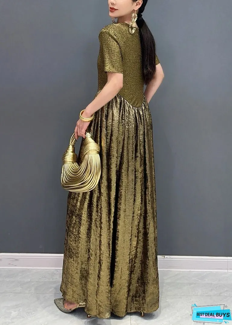 Vogue Gold V Neck Sequins Long Dresses Summer