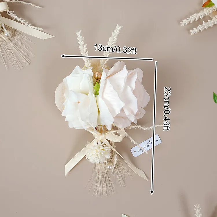 A863818 Champagne Series With Reed Corsage Flower Bridal Wedding Event Supplies